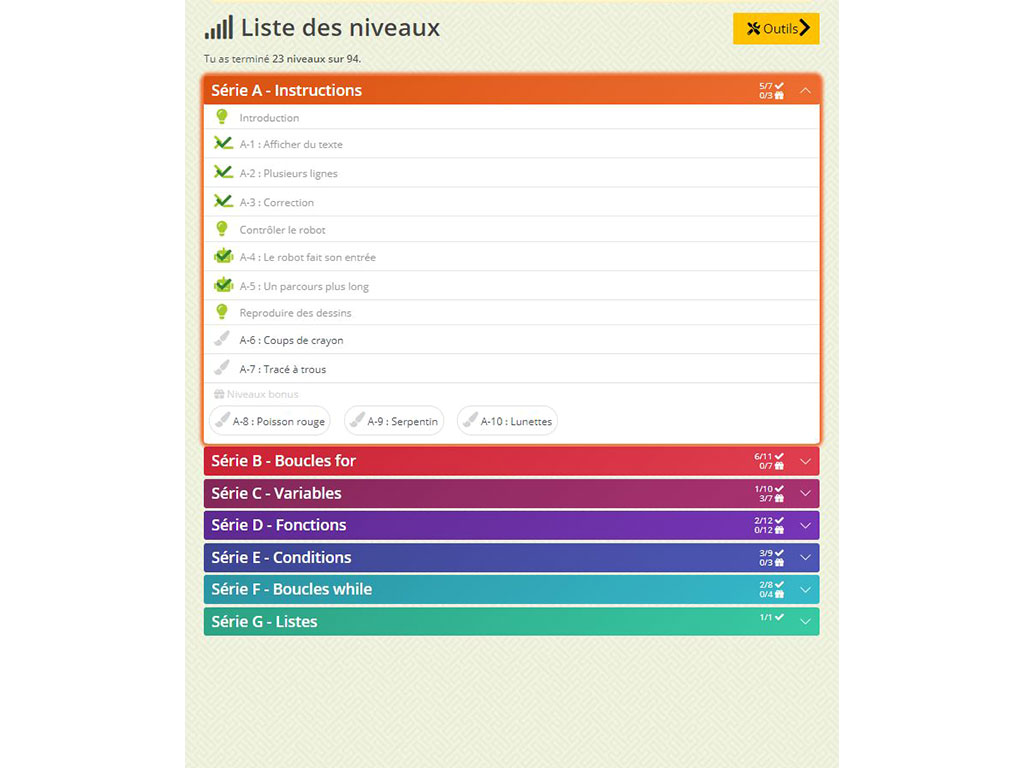 Liste des niveaux d'apprentissage du Python - AlgoPython