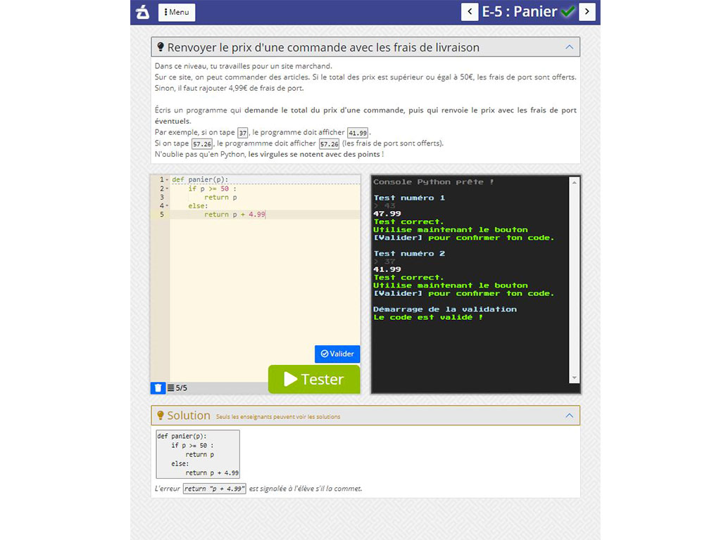 Console de programmation Python - AlgoPython