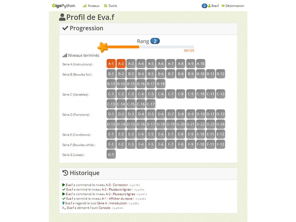 Progression des élèves - AlgoPython